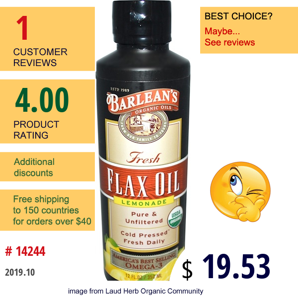 Barlean'S, Flax Oil, Lemonade, 12 Fl Oz (350 Ml)  