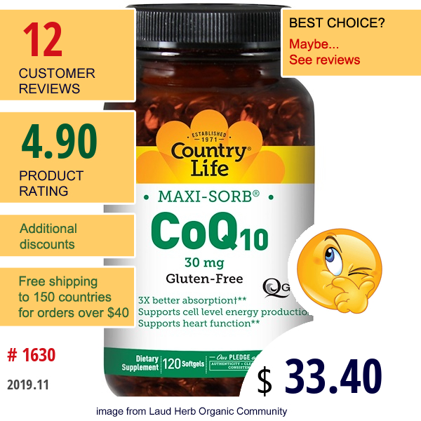 Country Life, Maxi-Sorb, Coq10, 30 Mg, 120 Softgels  