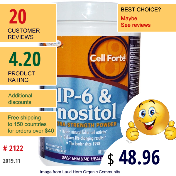 Enzymatic Therapy, Cell Forte, Ip-6 & Inositol, Ultra Strength Powder, Citrus Flavored, 14.6 Oz (414 G)