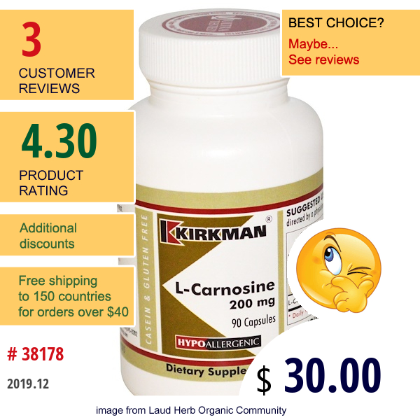 Kirkman Labs, L-Carnosine, 200 Mg, 90 Capsules  