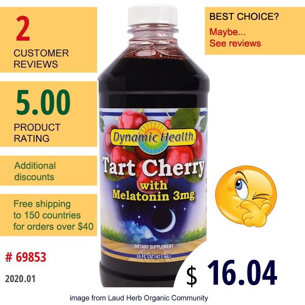 Dynamic Health  Laboratories, Tart Cherry With Melatonin, 3 Mg, 16 Fl Oz (473 Ml)  