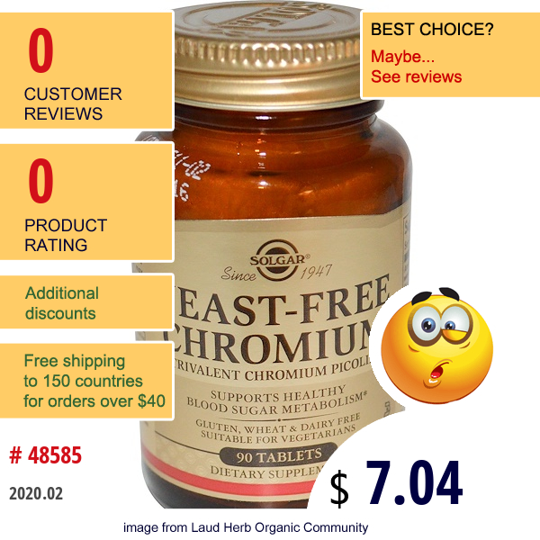 Solgar, Yeast-Free Chromium, 90 Tablets Solgar, Yeast-Free Chromium, 90 Tablets
