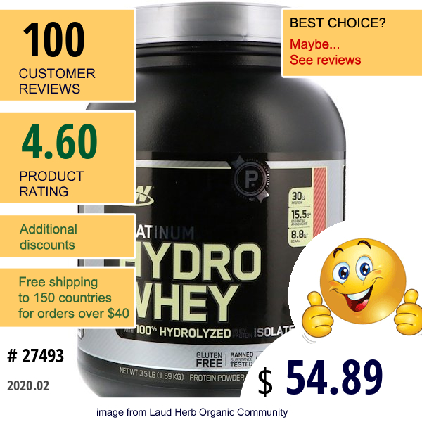 Optimum Nutrition, Platinum Hydro Whey, Supercharged Strawberry, 3.5 Lbs (1,59 Kg)