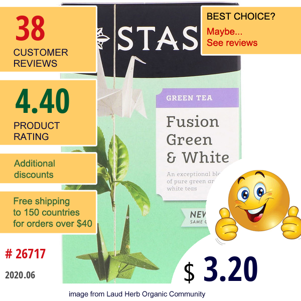 Stash Tea, Green Tea, Fusion Green & White, 18 Tea Bags, 1.0 Oz (29 G)  