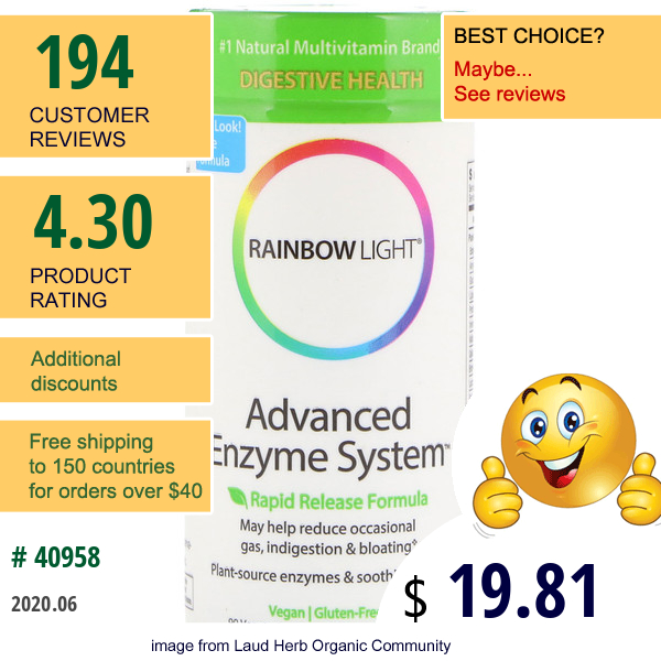 Rainbow Light, Advanced Enzyme System, Rapid Release Formula, 90 Vegetarian Caps