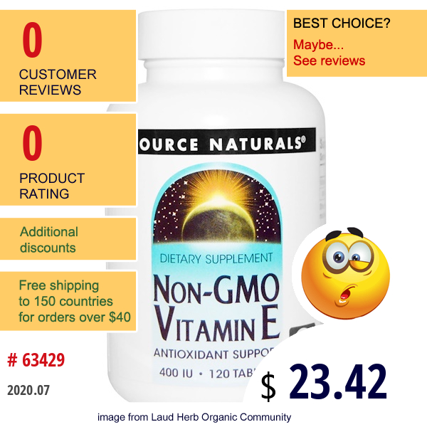 Source Naturals, Non-Gmo Vitamin E, 400 Iu, 120 Tablets  