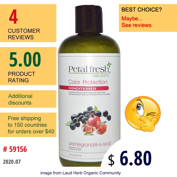 Petal Fresh, Organics Color Protection Conditioner, Pomegranate & Acai, 16 Fl Oz (475 Ml)  