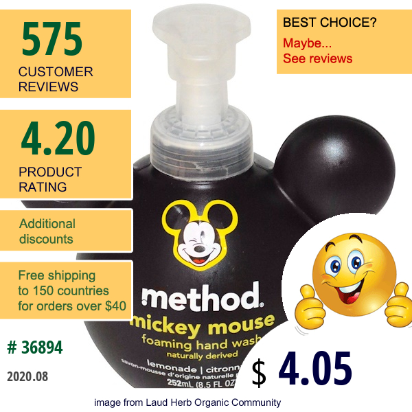 Method, Mickey Mouse Foaming Hand Wash, Lemonade, 8.5 Fl Oz (252 Ml)  