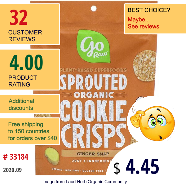 Go Raw, Organic, Sprouted Super Cookies, Ginger Snaps, 3 Oz (85 G)