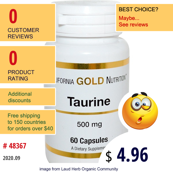 California Gold Nutrition, Taurine, 500 Mg, 60 Capsules  