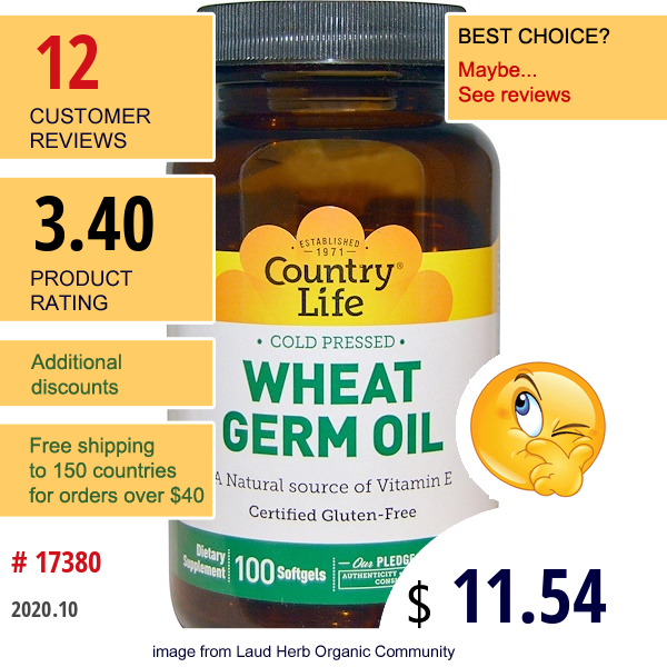 Country Life, Wheat Germ Oil, 100 Softgels  