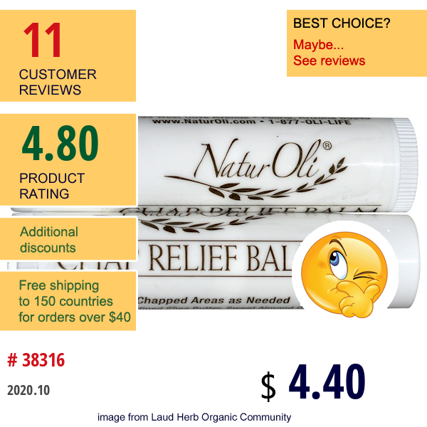 Naturoli, Chap Relief Balm, Peppermint, 2 Pack, 0.15 Oz Each  