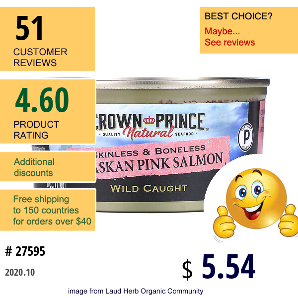 Crown Prince Natural, Alaskan Pink Salmon, Skinless & Boneless, 6 Oz (170 G)