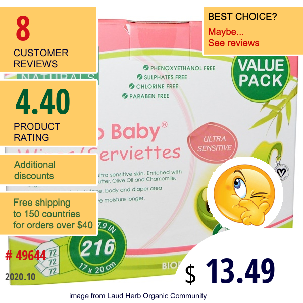 Aleva Naturals, Bamboo Baby Wipes, Ultra Sensitive, Value Pack, 216 Wipes  