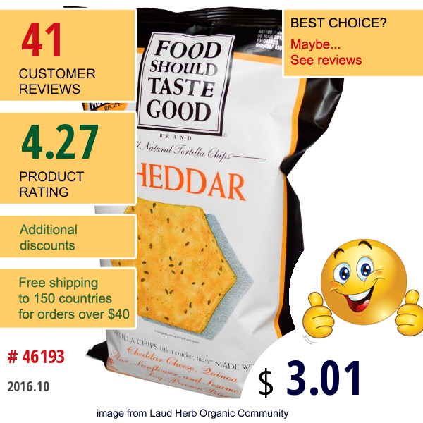 Food Should Taste Good, All Natural Tortilla Chips, Cheddar, 5.5 Oz (156 G)