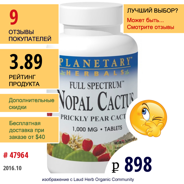 Planetary Herbals, Мексиканский Нопал, Кактус-Опунция Полного Спектра, 1000 Мг, 120 Таблеток