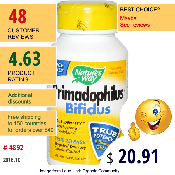 Natures Way, Primadophilus, Bifidus, For Adults, 90 Vcaps