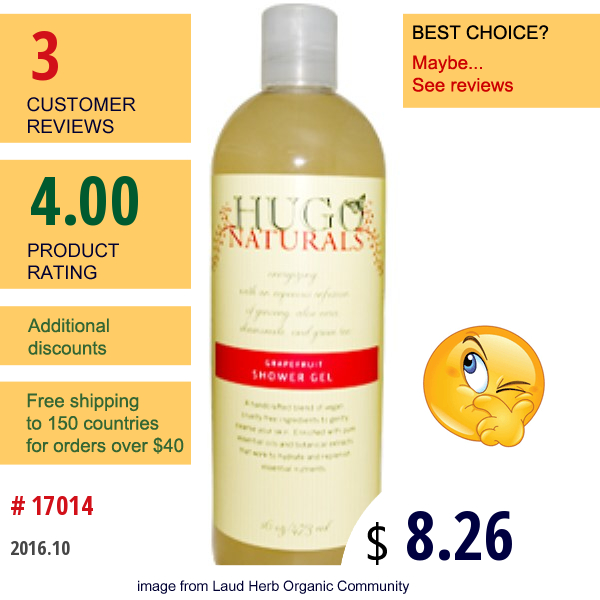 Hugo Naturals, Grapefruit Shower Gel, 16 Oz (473 Ml)  