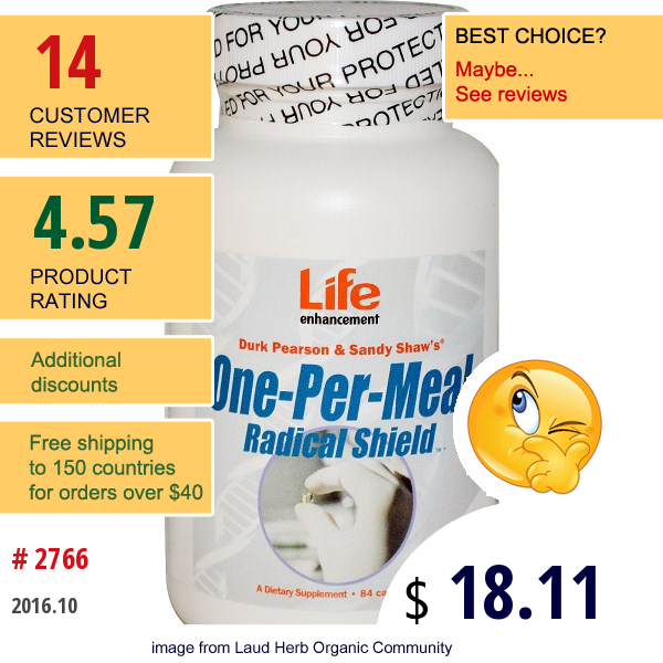 Life Enhancement, One-Per-Meal Radical Shield, 84 Capsules