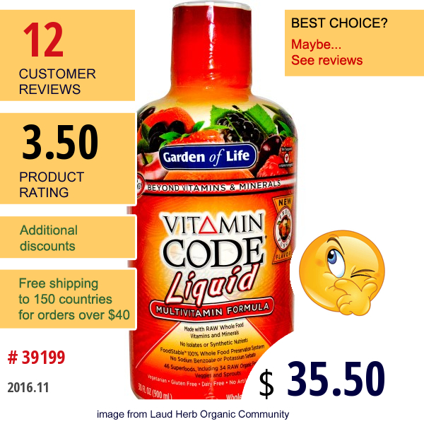 Garden Of Life, Vitamin Code Liquid, Multivitamin Formula, Fruit Punch Flavor, 30 Fl Oz (900 Ml)