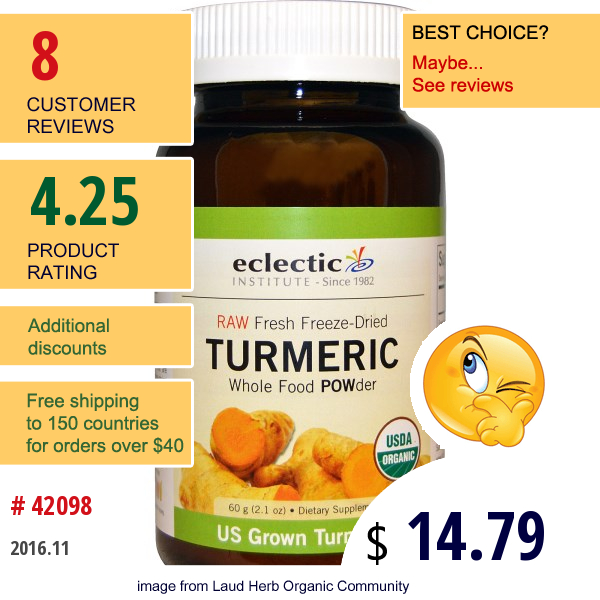 Eclectic Institute, Turmeric, Whole Food Powder, 2.1 Oz (60 G)