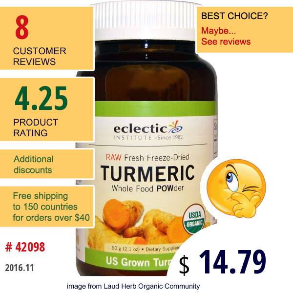 Eclectic Institute, Turmeric, Whole Food Powder, 2.1 Oz (60 G) Eclectic Institute, Turmeric, Whole Food Powder, 2.1 Oz (60 G)