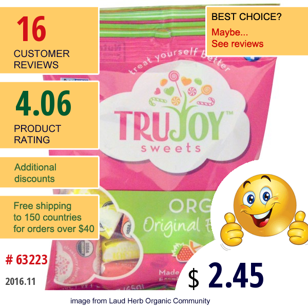 Trujoy Sweets, Organic Original Fruit Chews, 2.3 Oz (65 G)