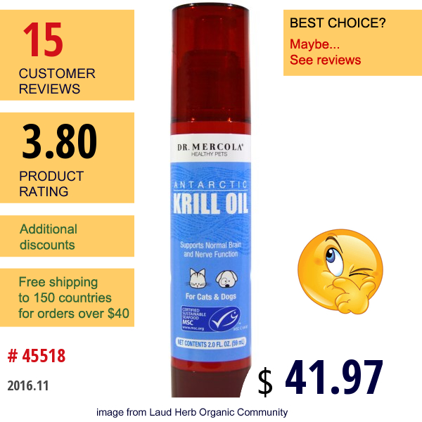 Dr. Mercola, Healthy Pets, Antarctic Krill Oil, For Cats & Dogs, 2.0 Fl Oz (59 Ml)