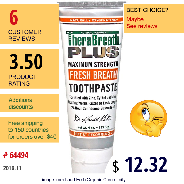 Therabreath, Fresh Breath Toothpaste, 4 Oz (113.5 G)