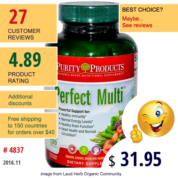 Purity Products, Perfect Multi, 120 Capsules