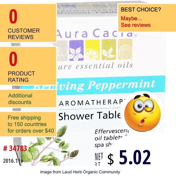 Aura Cacia, Aromatherapy Shower Tablets, Reviving Peppermint, 3 Tablets, 1 Oz Each  