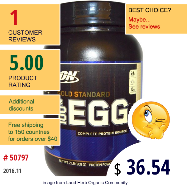 Optimum Nutrition, Gold Standard 100% Egg, Protein Powder Drink Mix, Vanilla Custard, 2 Lbs (909 G)  