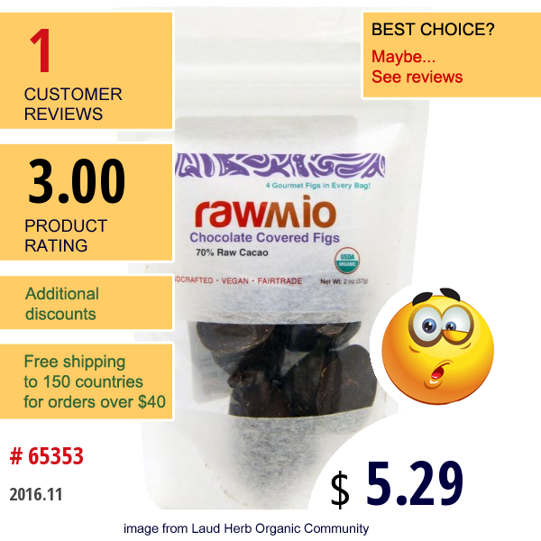Rawmio, Chocolate Covered Figs, 2 Oz (57 G)