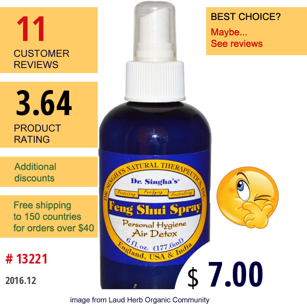 Dr. Singhas, Feng Shui Spray, Personal Hygiene Air Detox, 6 Fl Oz (177.6 Ml)