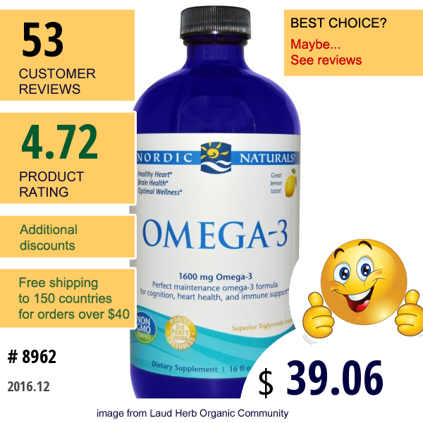 Nordic Naturals, Omega-3, Lemon, 1600 Mg, 16 Fl Oz (473 Ml)