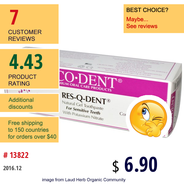 Eco-Dent, Res-Q-Dent, Natural Gel Toothpaste, Spearmint, 3 Oz (85 G)