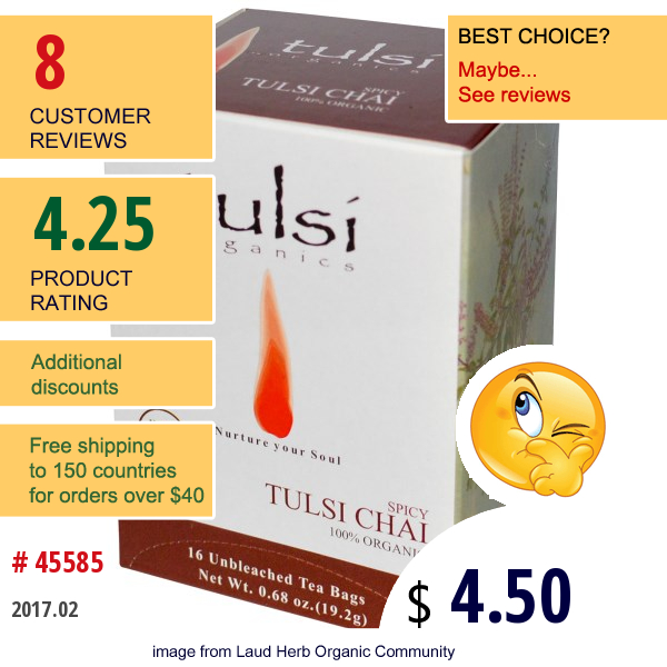 The Tao Of Tea, Organic Spicy Tulsi Chai, 16 Tea Bags, 0.68 Oz (19.2 G)