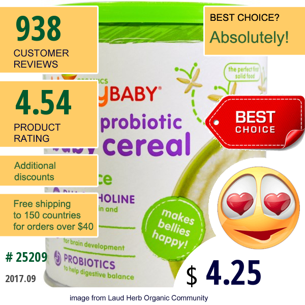 Nurture Inc. (Happy Baby), Organic Probiotic Baby Cereal, Brown Rice, 7 Oz (198 G)  