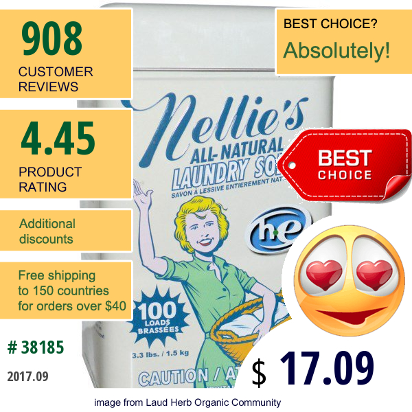 Nellies All-Natural, Laundry Soda, 100 Loads, 3.3 Lbs (1.5 Kg)