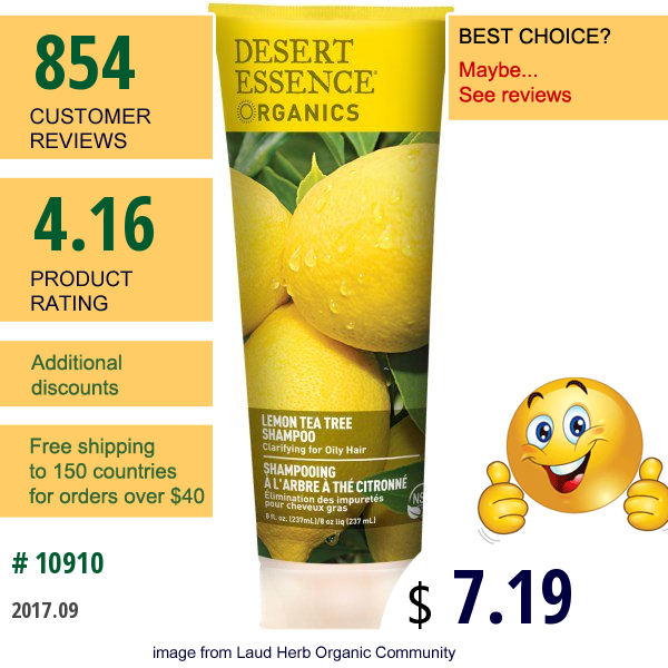 Desert Essence, Organics, Shampoo, Lemon Tea Tree, 8 Fl Oz (237 Ml)