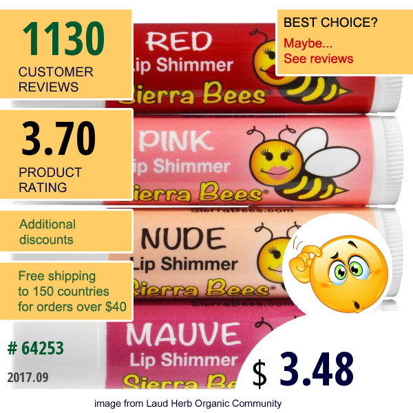 Sierra Bees, Tinted Lip Shimmer Balms, Variety Pack, 4 Pack