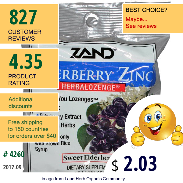 Zand, Elderberry Zinc, Herbalozenge, Sweet Elderberry, 15 Lozenges