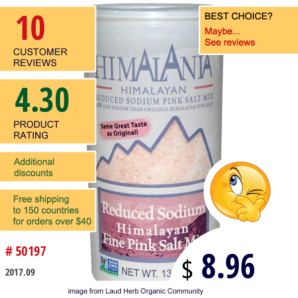 Himalania, Reduced Sodium Himalayan Fine Pink Salt Mix, 13 Oz (368.5 G)