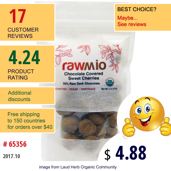 Rawmio, Chocolate Covered Sweet Cherries, 2 Oz (57 G)