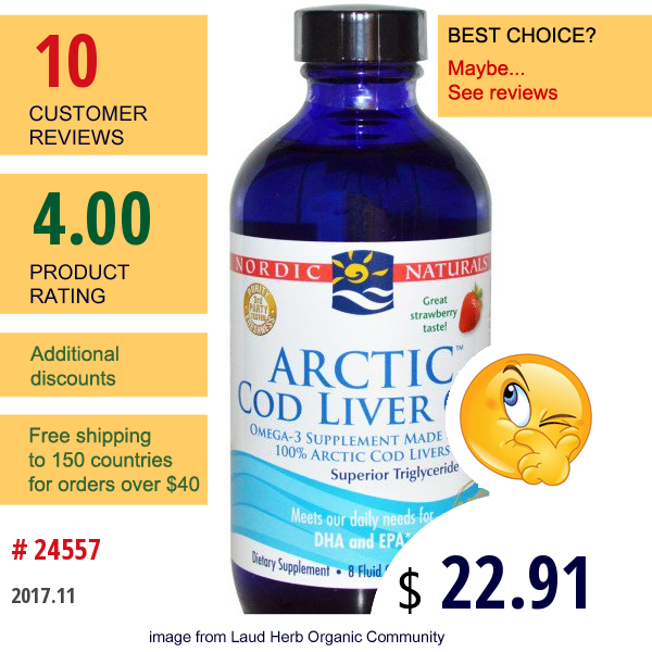 Nordic Naturals, Arctic Cod Liver Oil, Strawberry, 8 Fl Oz (237 Ml)