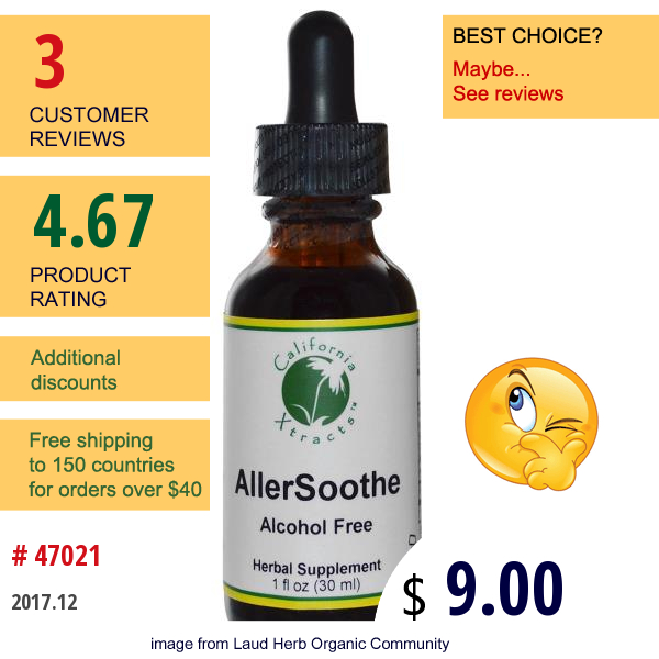 California Xtracts, Allersoothe,  Allergy Formula, Alcohol Free, 1 Fl Oz (30 Ml)  