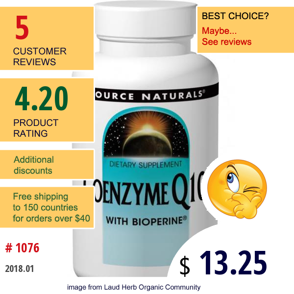 Source Naturals, Coenzyme Q10, With Bioperine, 100 Mg, 60 Softgels  