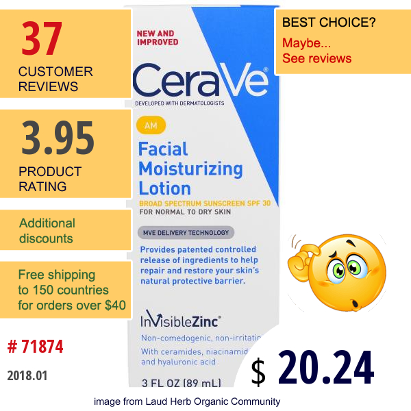 Cerave, Am Facial Moisturizing Lotion, Spf 30, 3 Fl Oz (89 Ml)