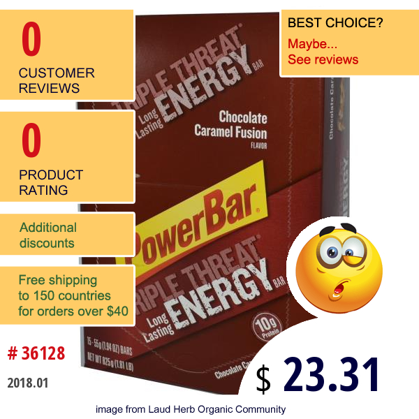 Powerbar, Triple Threat, Long Lasting Energy Bar, Chocolate Caramel Fusion, 15 Bars, 1.94 Oz (55 G) Each  