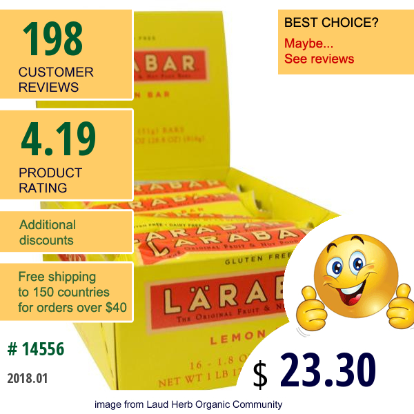 Larabar, Lemon Bar, 16 Bars, 1.8 Oz (51 G) Per Bar  